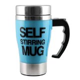 オウラク ステンレス製 マグカップ 自動かくはんマグ 自動撹拌 350ml ふた付き ハンドルボタンデザイン 保温ブルー [並行輸入品]