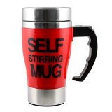 オウラク ステンレス製 マグカップ 自動かくはんマグ 自動撹拌 350ml ふた付き ハンドルボタンデザイン 保温レッド [並行輸入品]